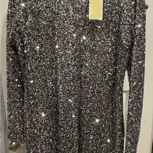 MICHAEL Michael Kors Shimmering Silver Long Sleeve Dress